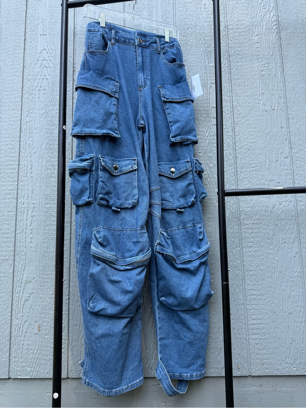 Women’s Denim Strapless Cargo Jumpsuit - Size Small - Picture 3 of 6